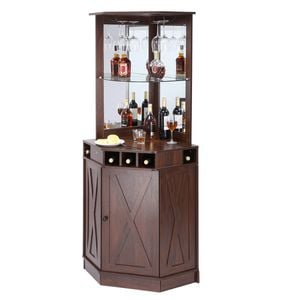 Vevor Corner Industrial Bar Cabinet Black Walnut with Wine Table for storage