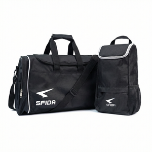38L Sports Duffle Gym/Football/Soccer Bag w/ Shoe Storage Bag in Black - Black | Nylon | Gym Bag