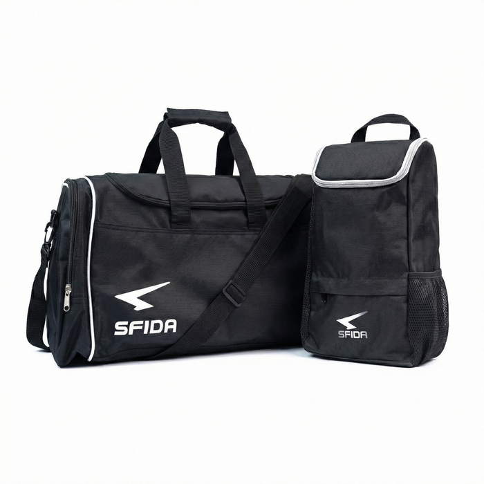 38L Sports Duffle Gym/Football/Soccer Bag w/ Shoe Storage Bag in Black - Black | Nylon | Gym Bag