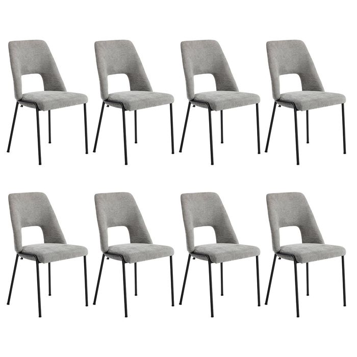 Oikiture 8x Dining Chairs Chenille Fabric Grey