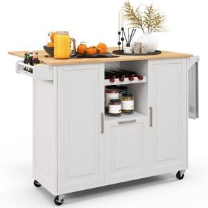 Costway Mobile Kitchen Island Trolley Buffet Sideboard White