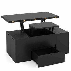 Costway Lift Top Coffee Table Center Table W/4 Storage Stool Black