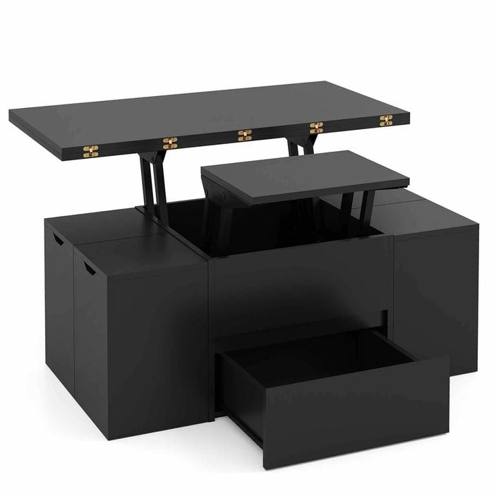 Costway Lift Top Coffee Table Center Table W/4 Storage Stool Black