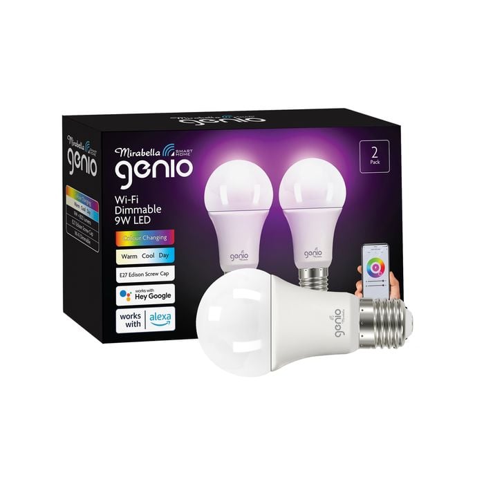 Mirabella Genio E27 800lm RGB 9W Smart Wi-Fi Globe - 2 Pack