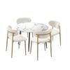 Oikiture 110cm Round Dining Table with 4x Dining Chairs Boucle White