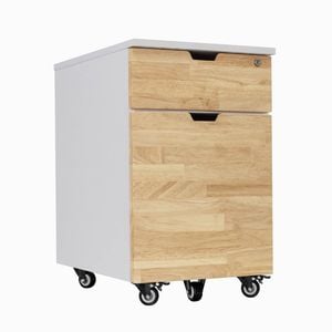 Desky 5 Wheel Anti Tilt Wooden Minimal Filing Cabinet Natural Finish - White Frame
