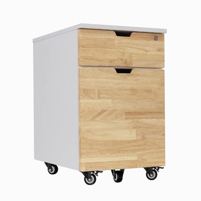 Desky 5 Wheel Anti Tilt Wooden Minimal Filing Cabinet Natural Finish - White Frame