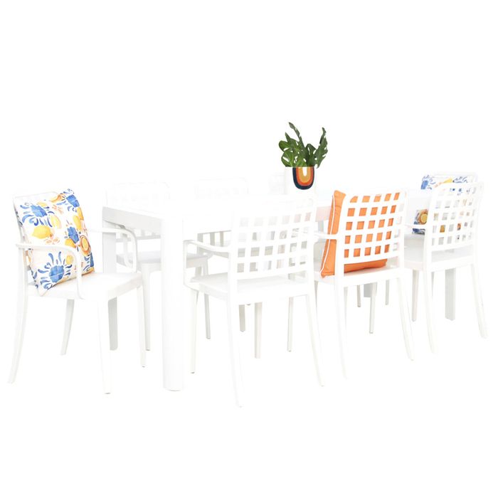Frankie Azura 9pc Armchair Dining Set - White