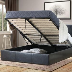 Istyle Prada Queen Gas Lift Ottoman Storage Bed Frame Pu Leather Black