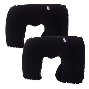 Catzon 2 Pcs Inflatable U-Shaped Pillow Flocked Fabric-Black