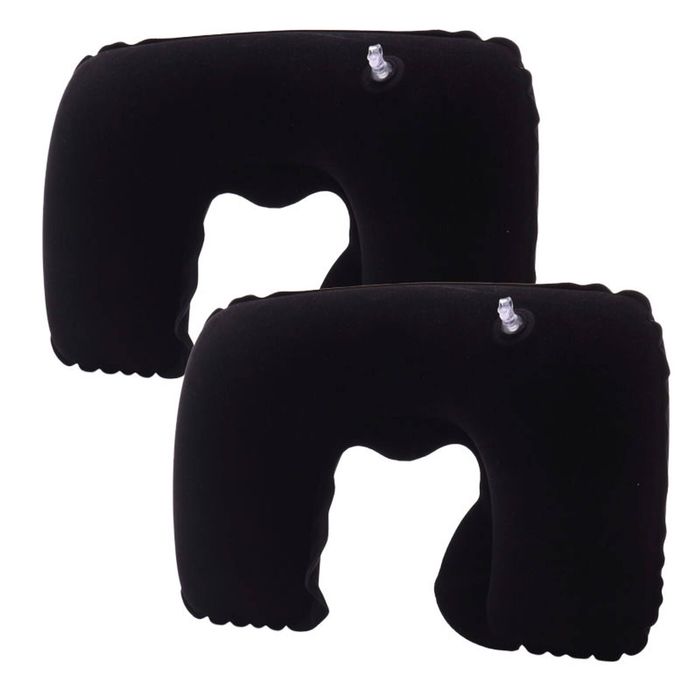 Catzon 2 Pcs Inflatable U-Shaped Pillow Flocked Fabric-Black