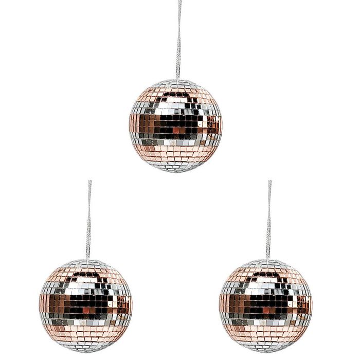3PK Urban Disco Globe Bauble Hanging Christmas Decoration 8cm Rose Gold
