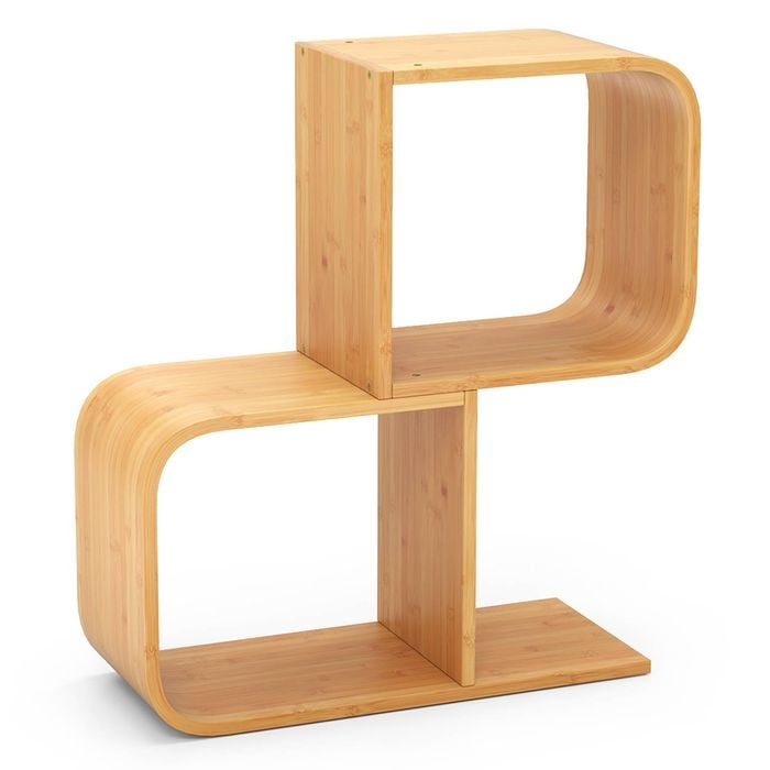 Costway S-shaped Bamboo Bookshelf 2 Cubes Display Shelf Bookcase Natural