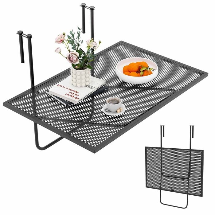 Costway Balcony Hanging Table 60.5x50.5x51cm Railing Table Side Metal