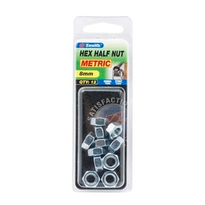 Zenith 8mm Zinc Plated Hex Half Nut - 12 Pack