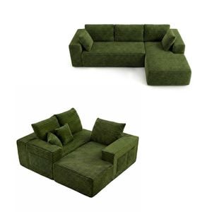 Ufurniture 277cm 3 Seater Sofa W/ Large Recliner No Assembly Corduroy Compressed Sofa Floor Lounge Couch Green