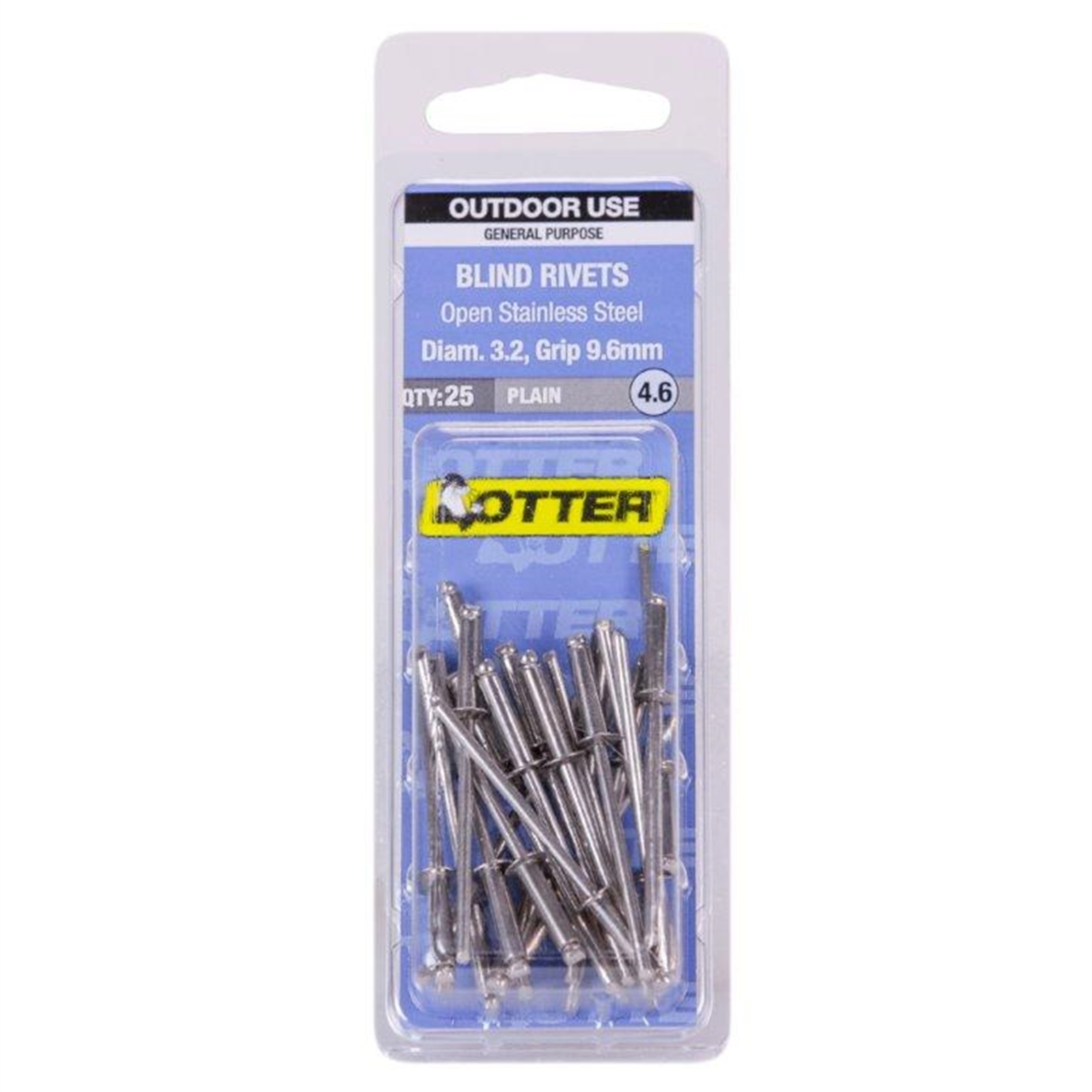 Otter 3.2 x 9.6mm Open Stainless Steel Blind Rivets - 25 Pack product image
