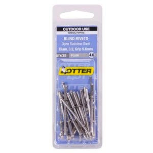 Otter 3.2 x 9.6mm Open Stainless Steel Blind Rivets - 25 Pack