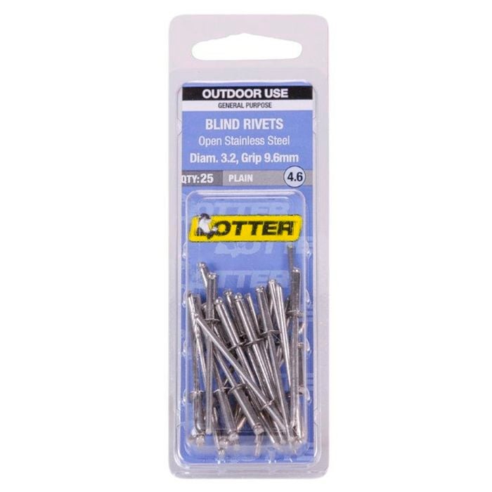 Otter 3.2 x 9.6mm Open Stainless Steel Blind Rivets - 25 Pack