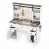 Ufurniture Dressing Table with Power Outlets LED Mirror Farmhouse Makeup Vanity Glass Tabletop White