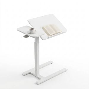 Viviendo Overbed Table with Wheels White, Flip Top Height Adjustable Rolling Laptop Cart for Bed Couch Hospital Home