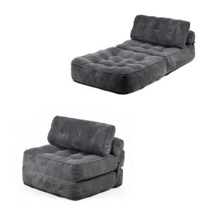 Ufurniture 3-in-1 Convertible Folding Floor Sofa Bed 90cm Corduroy Single Lounge Boneless Lazy Couch Grey