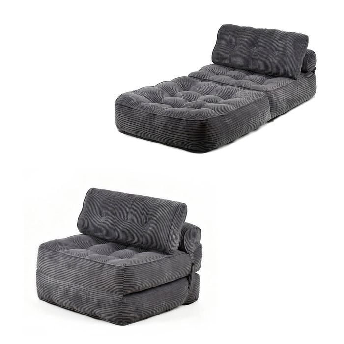Ufurniture 3-in-1 Convertible Folding Floor Sofa Bed 90cm Corduroy Single Lounge Boneless Lazy Couch Grey