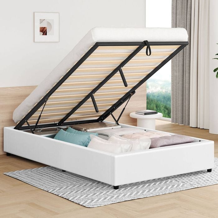 Alfordson Bed Frame King Single Gas Lift Storage Base White
