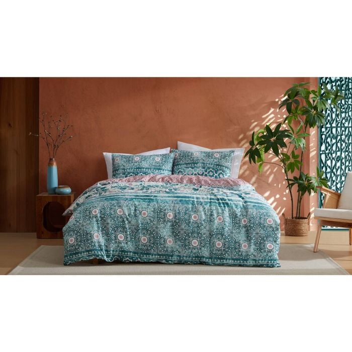 Ardor Lisbon 250tc Cotton Sateen Comfort Quilt Cover Set Queen Bed Teal