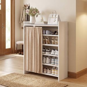 Advwin Shoe Storage Cabinet with Cover 5-Tier Shoe Rack Freestanding Organizer Storage Entryway Hallway White