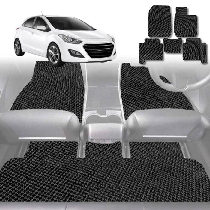 6D Diamond Car Floor Mats for Hyundai i30 2012-2016-Full Set-Black-Outback GT