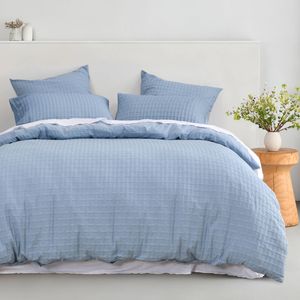 Dreamaker Aubrey Jacquard Quilt Cover Set Cornflower Super King