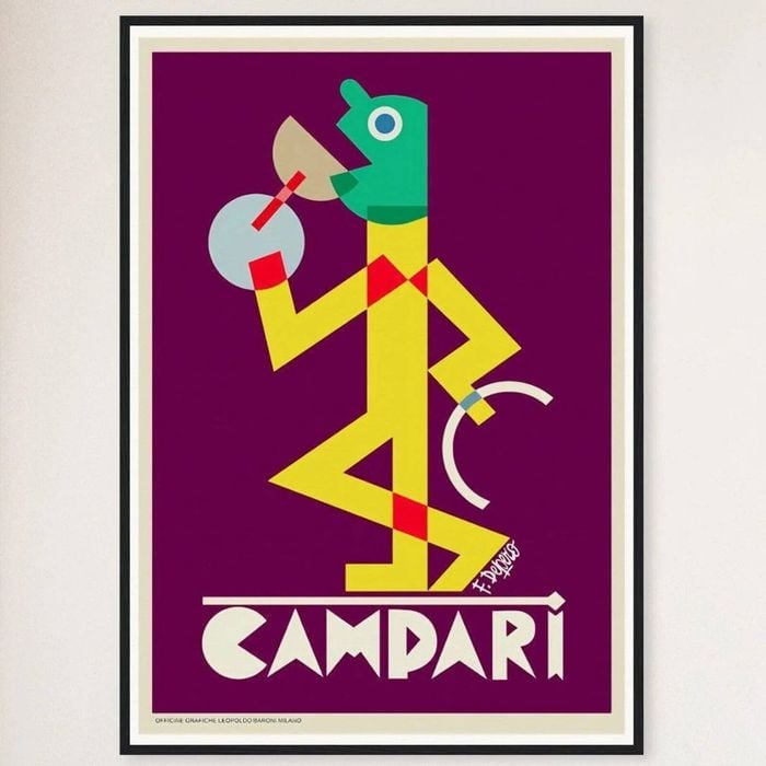 Galrie Campari Viola Vintage Advertising Poster by Fortunato Depero (1928) Classic Art, Black Frame, 50 x 70cm (20 x 28inch)