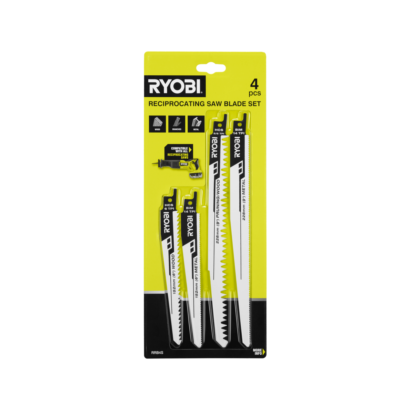 Ryobi 4 Piece Reciprocating Saw Blade Set Bunnings Australia