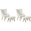 Oikiture 2x Armchair Lounge Chair Ottoman Accent Armchairs Sherpa Sofa White