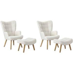Oikiture 2x Armchair Lounge Chair Ottoman Accent Armchairs Sherpa Sofa White