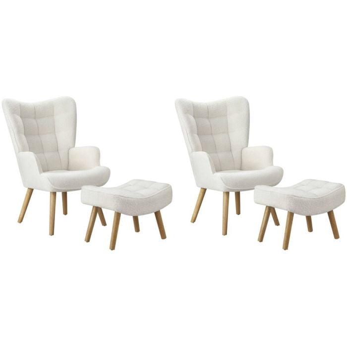 Oikiture 2x Armchair Lounge Chair Ottoman Accent Armchairs Sherpa Sofa White