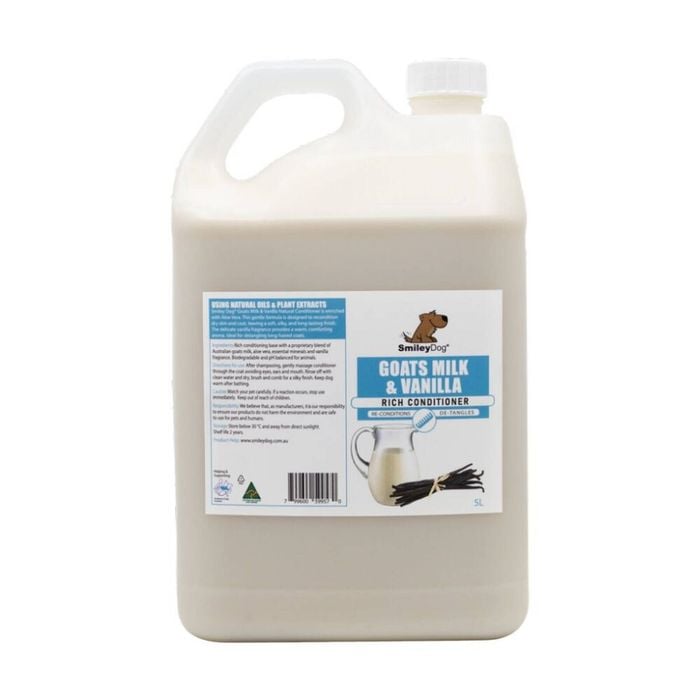 Smiley Dog Pet Grooming Cleaning Conditioner Bottle 5L Goats Milk & Vanilla
