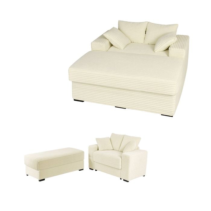 Ufurniture 146cm Oversized Chaise Lounge Chair Corduroy Upholstered Loveseat Sofa Bed Beige
