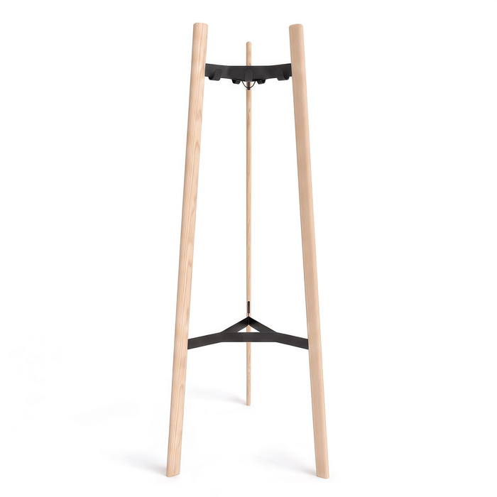 MIUZ 9-Hook Coat Rack with White Wax Solid Wood and Carbon Steel Frame