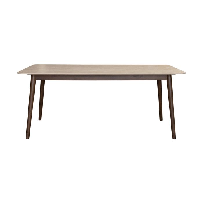 Milo 180cm Dining Table Sintered Stone Travertine Top Walnut