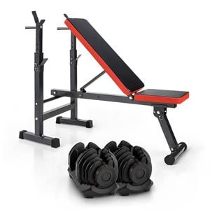 fitnessLAB 2x 40kg Adjustable Dumbbell Set (Black) with Weight Bench