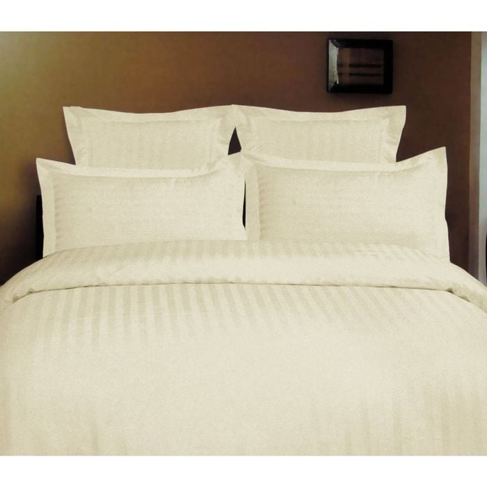 Bloomington 1000TC Self Striped Tailored Quilt Cover Set Ivory Queen