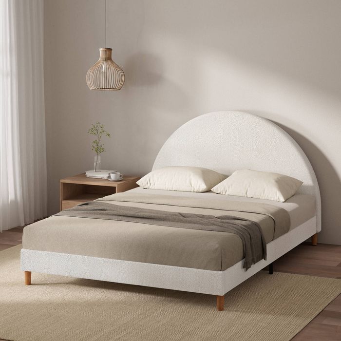 Zinus Boucle Bed Frame Queen Beds Base - Arch Curve Headboard