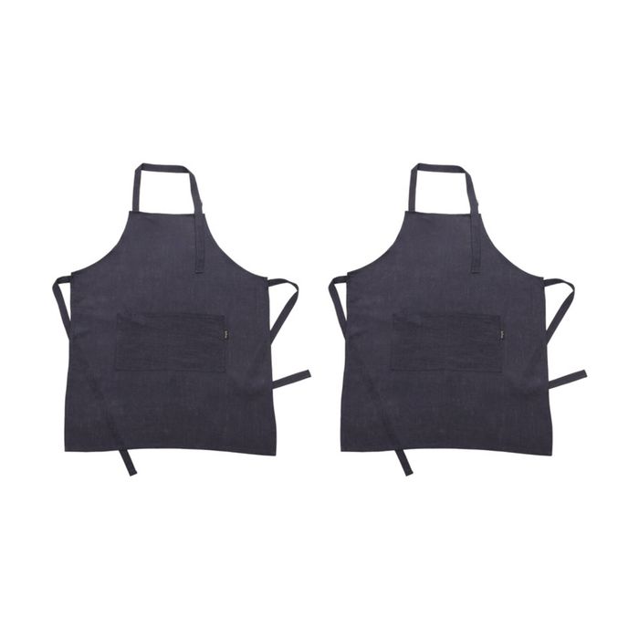 2PK Bas Phillips Kitchen Apron Linen Tencel Adjustable With Pocket Navy