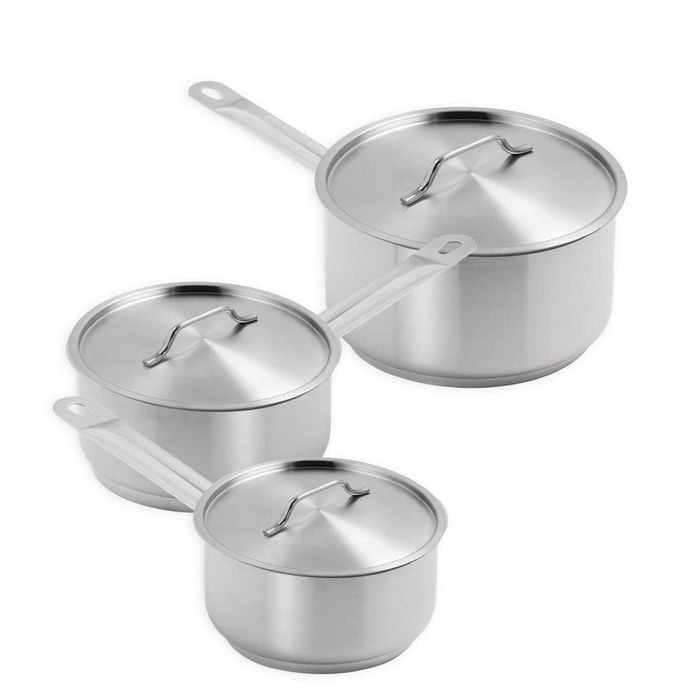 Vogue Stainless Steel Saucepan Set 3 Pack Cooking Pots Kitchen Cookware