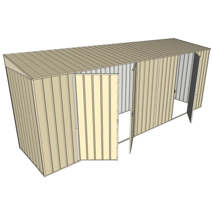 Build-A-Shed 1.2 x 5.2 x 2.0m Skillion Double with Single Hinged Side Doors Shed - Cream