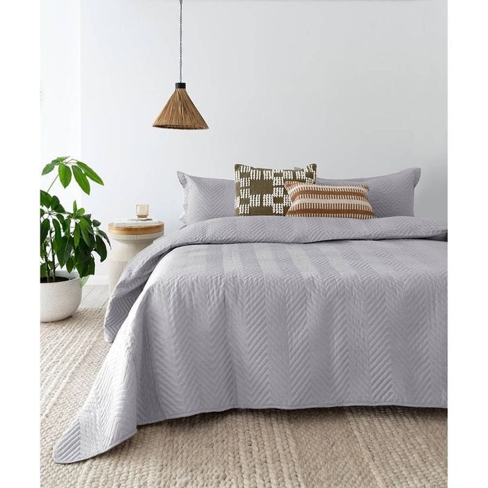 Bambury Herringbone Embossed Coverlet - Silver - Queen/king