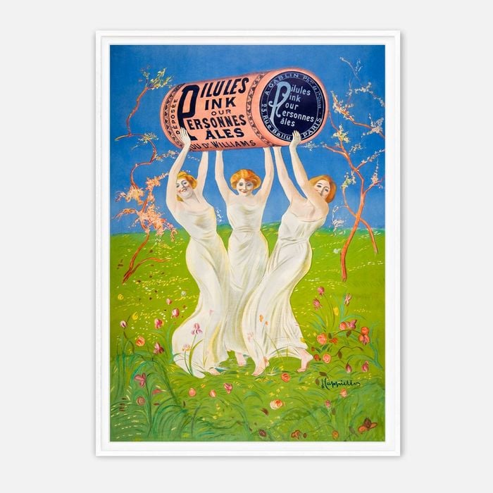 Galrie Vintage Art Nouveau Poster by Dr. Williams Three Elegant Women with Pillules Ink, White Frame, A2 42 x 60cm (16 x 24inch)