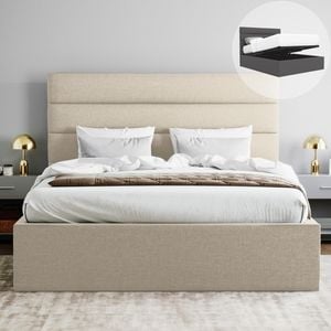 Benny Queen Beige Storage Gas Lift Bed Frame